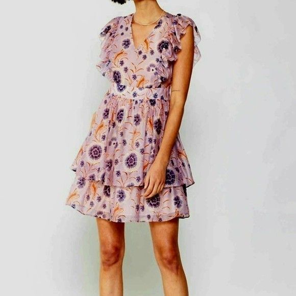 Anthropologie Current Air Floral Tiered Ruffle Mini Dress Womens M Fairy Boho - Picture 5 of 16